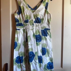 Boden Green and Blue Floral Midi Dress Sleeveless V-Neck A-Line